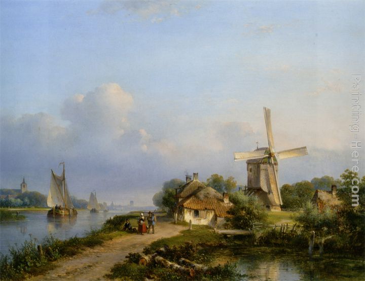 Lodewijk Johannes Kleijn Figures on a Canal near a Windmill